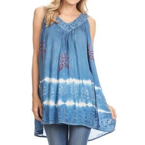Sakkas Ruth Sequin Embroidered Batik blue Sleeveless fairy coastal free size